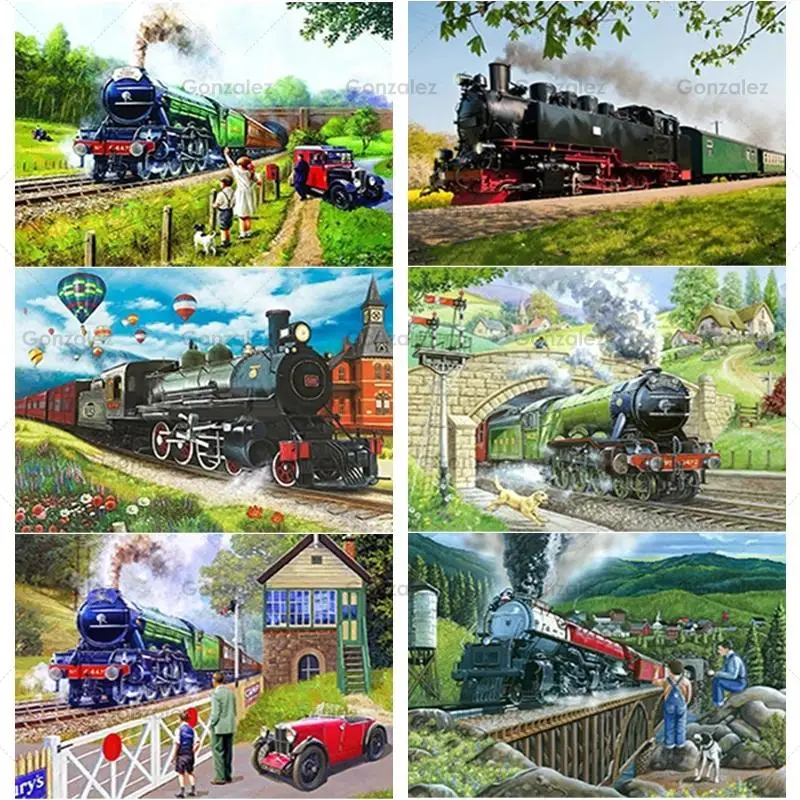 

5D Diy Diamond Painting Idyllic Scenery Train Picture Embroidery Cross Stitch Kit Mosaic Home Wall Art Decoration Handmade Gift