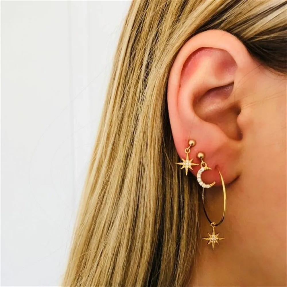 Новинка 2019 полые геометрические серьги звезда луна милые золотые любовные