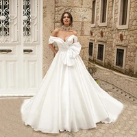 new charming white wedding dresses open back wedding gowns off shoulder sleeves bridal dresses plunge v neckline chapel train