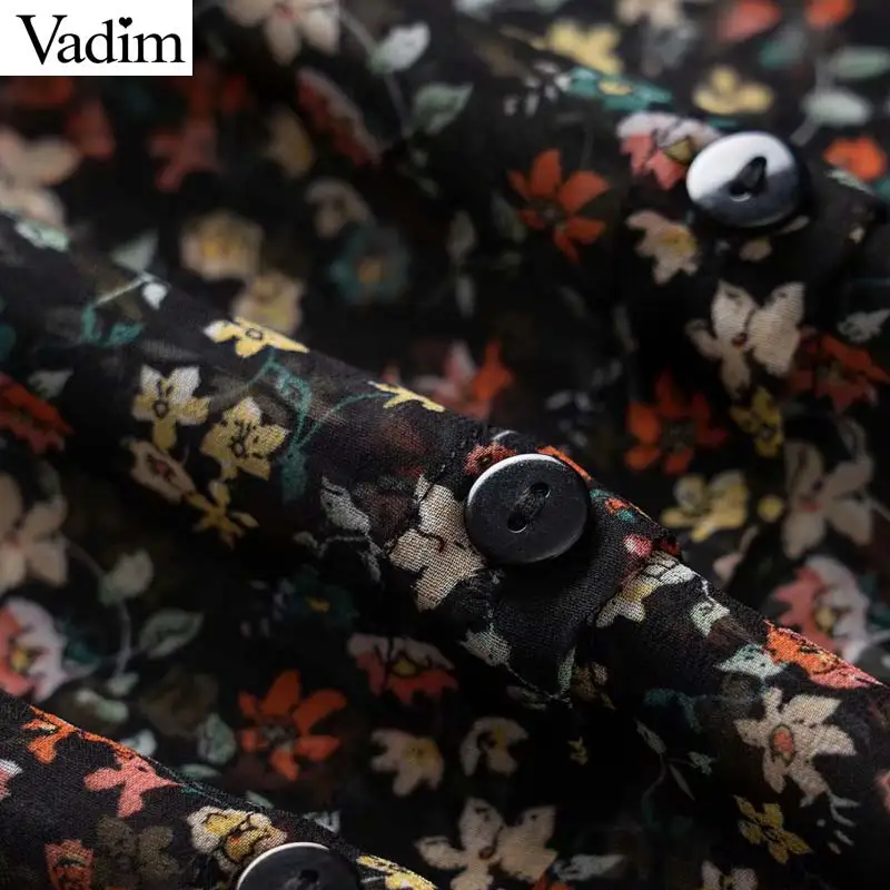 Вадим для женщин Винтаж цветочный узор печати Блузка шифон с длинным рукавом