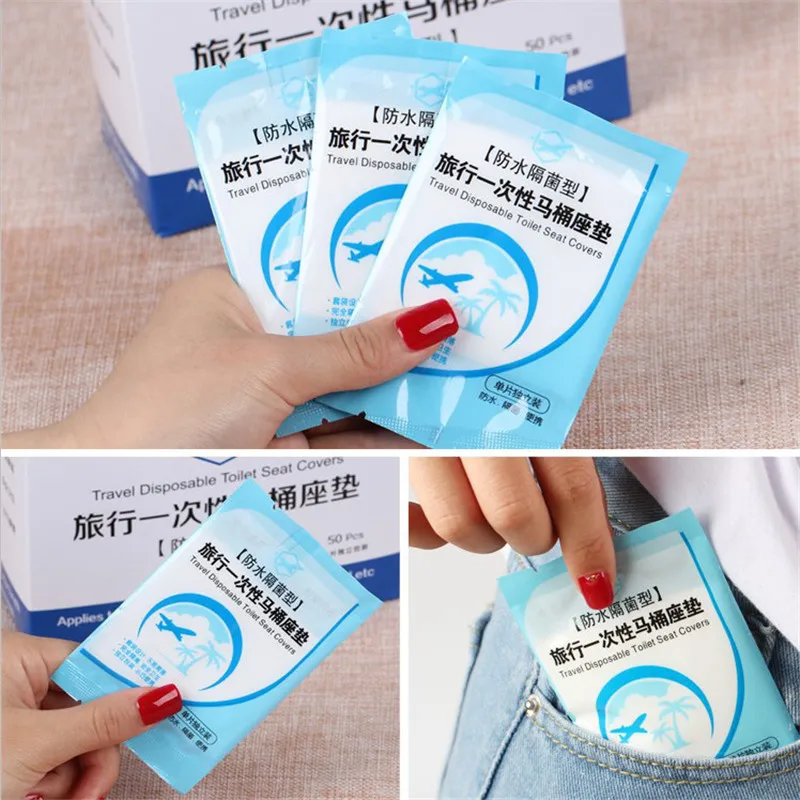 

50Pcs Disposable Toilet Seat Covers Plastic Business Travel Waterproof Toilet Pad Bacteria-proof Health Safety Protective Film