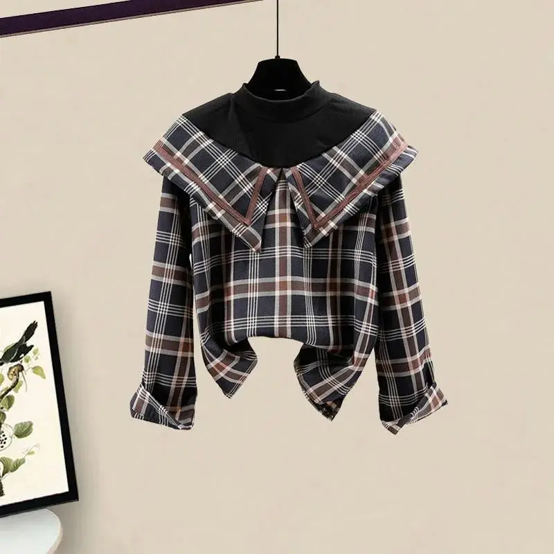 Женский осенний костюм большого размера из двух предметов женская рубашка в