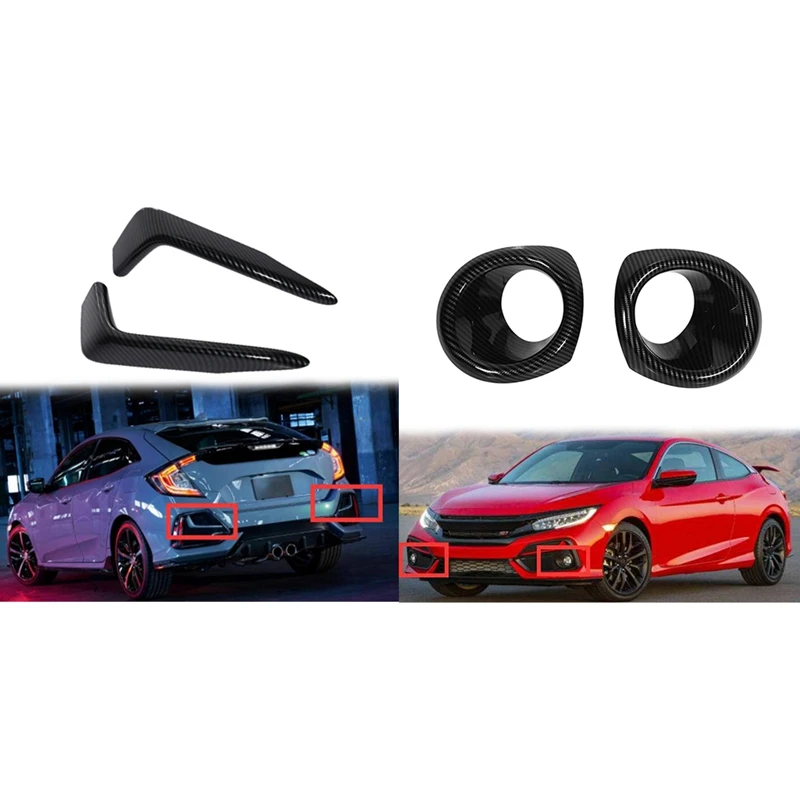 4 Pcs Carbon Fiber Bumper Fog Light Lamp Frame Cover Trim for Honda Civic Hatchback 2019-2020 2Pcs Front &amp Rear | Автомобили и
