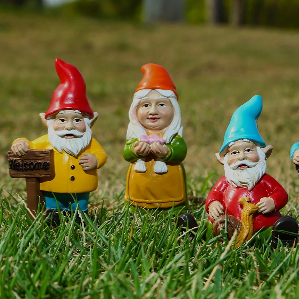 

10pcs/set Dwarf Ornament Garden Gnome Figurines Resin Fairy Garden Funny Gnomes Elf Figure Micro Garden Dwarf Kit For Kids Gift