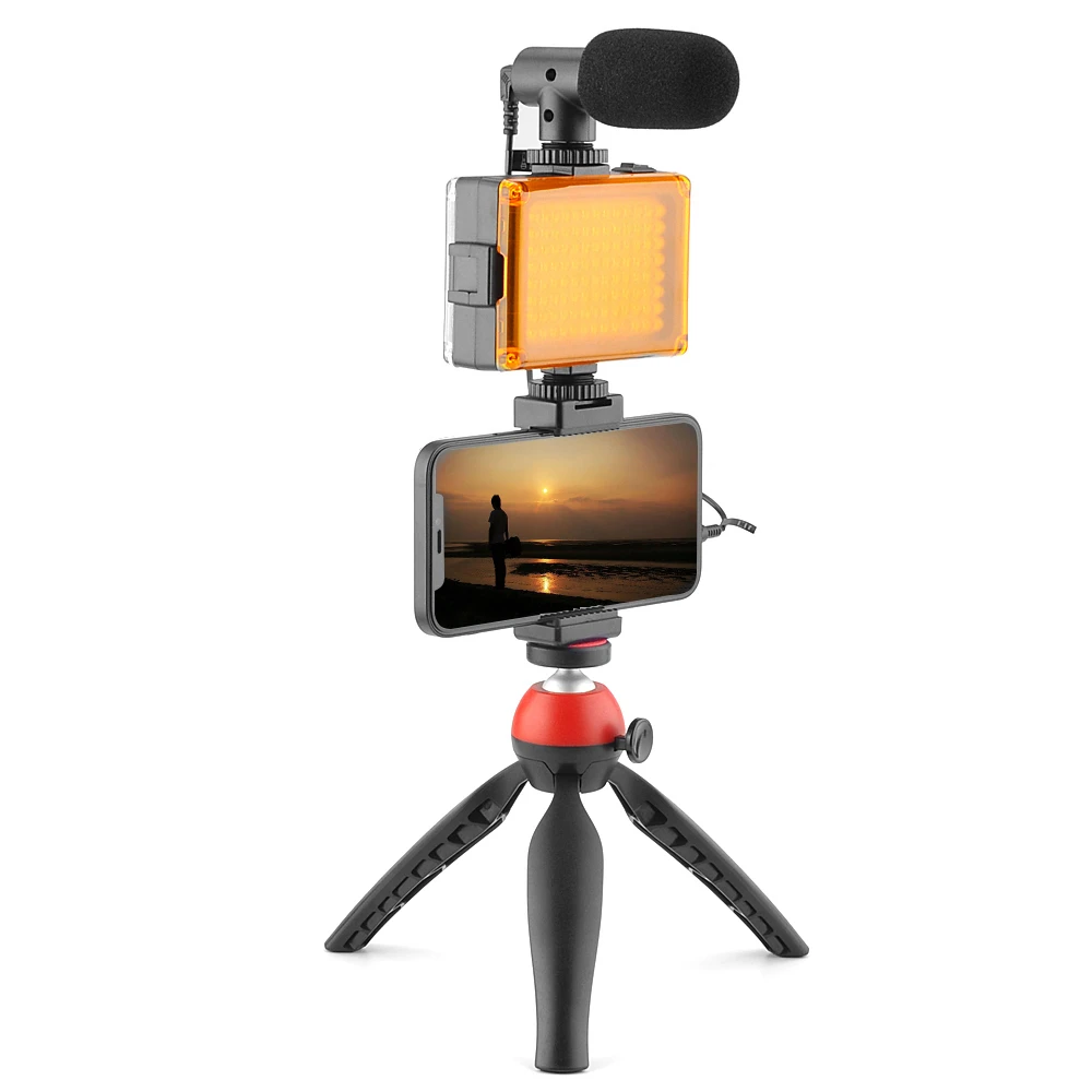 

Vlogging Kit for Mobile Phone Microphone 104 LED Light Smartphone Grip Tripod Vlog Equipment for Filming YouTube Tiktok Video