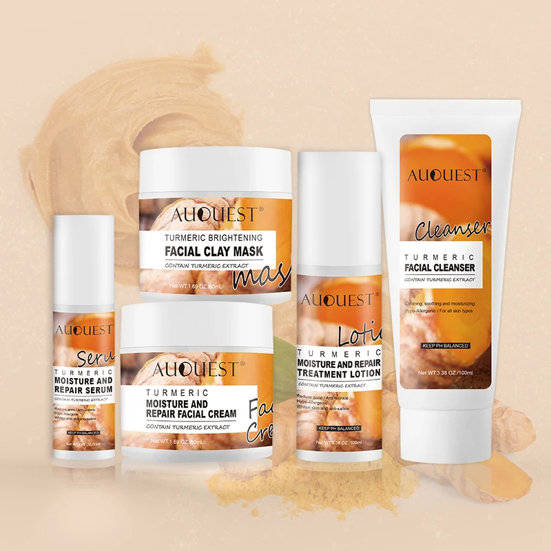 

AUQUEST 5pcs Set Turmeric Facial Skin Care Sets Natural Organic Moisturizing Whitening Face Cream Acne Skin Face Care Cosmetics