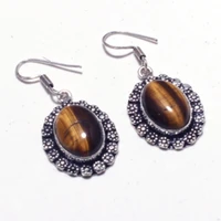 genuine tiger eye silver overlay on copper earrings hand made women jewelry gift e5324