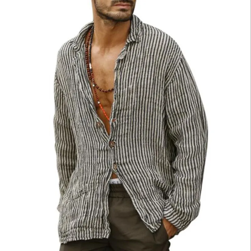 

Men's high quality casual long sleeve shirt man Pure cotton stripe printed shirts S-3XL