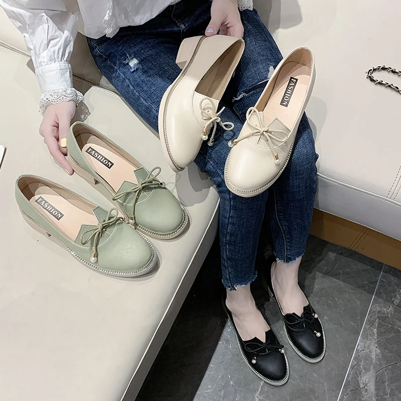 

Elegant Moccasin Shoes Shallow Mouth All-Match Oxfords Women's Round Toe Casual Female Sneakers Flats Modis Moccasins Leather Su