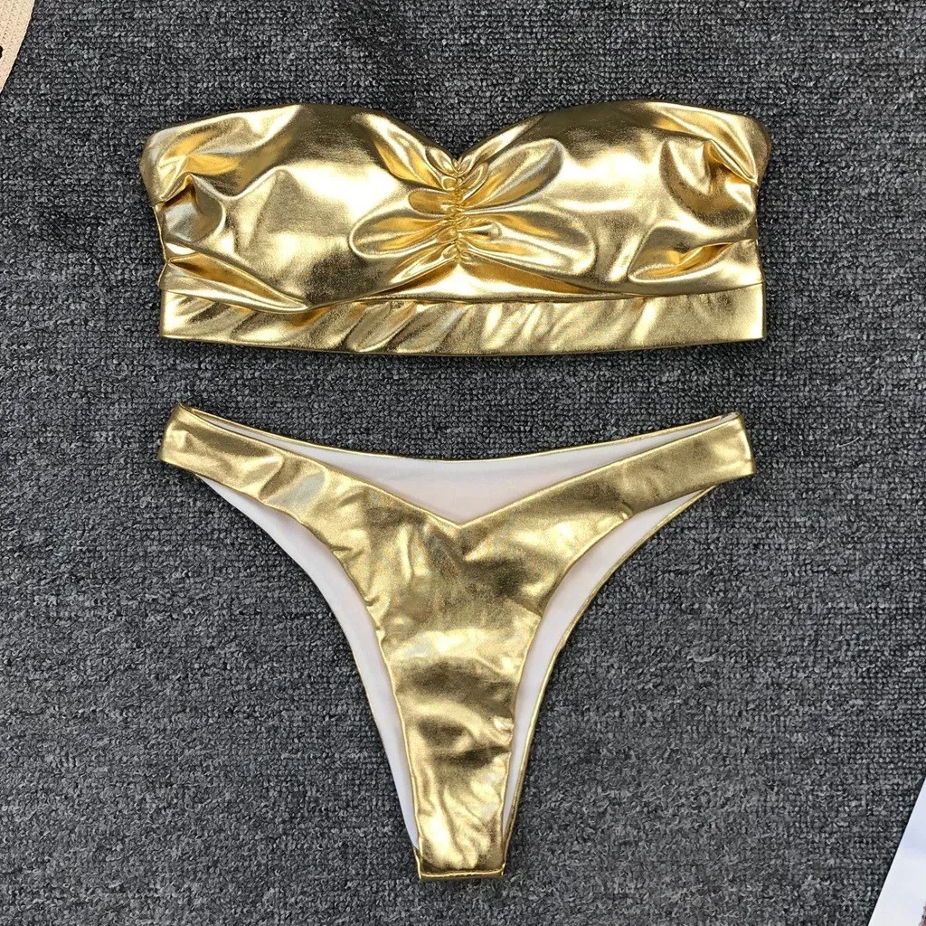 Женский сексуальный кожаный бюстгальтер с пуш-ап и подкладкой пляжный комплект