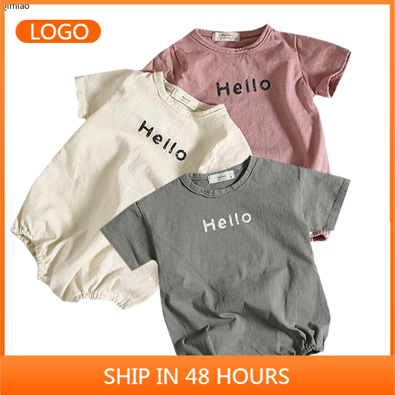 

Комбинезон детский, хлопковый, с коротким рукавом, в корейском и японском стиле «Hello»