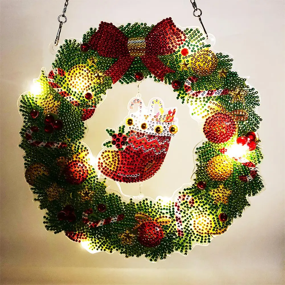 

Christmas Diamond Painting DIY Hanging Christmas Flower Wreath Kit Home Door Decor Diamond Painting Night Light with Keychain