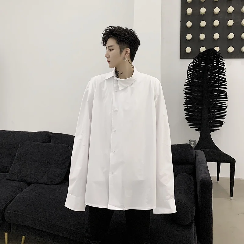 Рубашка мужская свободного покроя винтажная модная сорочка с неровной планкой