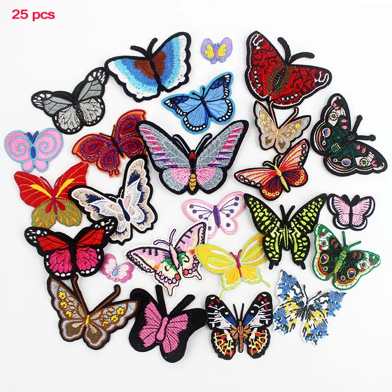 25 шт. в партии патчи с вышивкой виде бабочки термоклейкие значки наклейки для