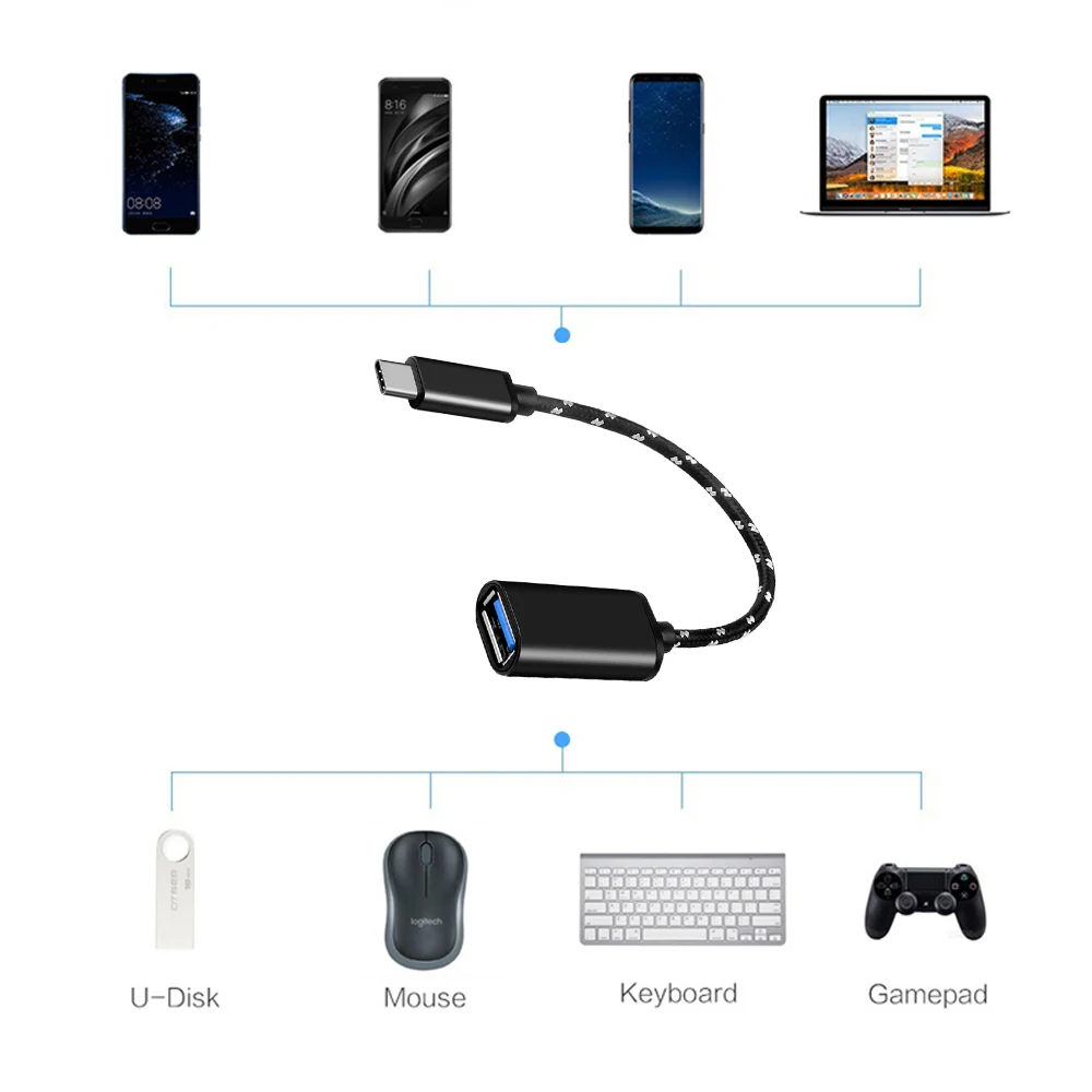 Мини USB адаптер OTG Тип C к кабель папа 2 0 Женский для передачи данных конвертер Macbook