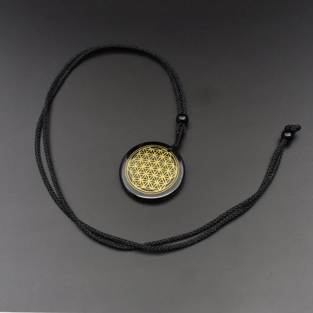 Ожерелье из натурального обсидиана, кулон, цветок жизни, магический круг, гадание, Сри янтра, трикета, Метатрон, куб, мульти-размеры