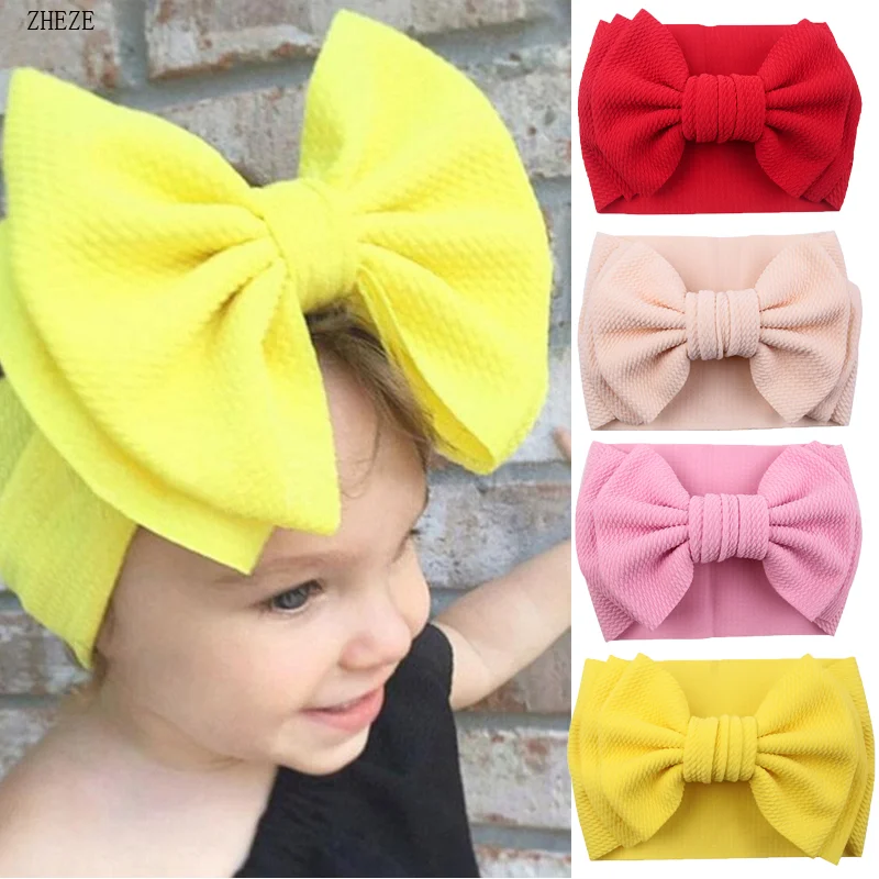 Diadema con lazo de doble capa para niña y niño, bandanas elásticas de tela con gofres, accesorios para el cabello DIY para bebé, 7 pulgadas, novedad de 2021 (0)