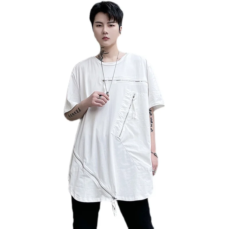 Летние крутые мужские футболки на молнии с коротким рукавом белого цвета в стиле