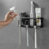 black space aluminum electric toothbrush holder perforated free wall mounted bathroom mouthwash cup rack household storage set