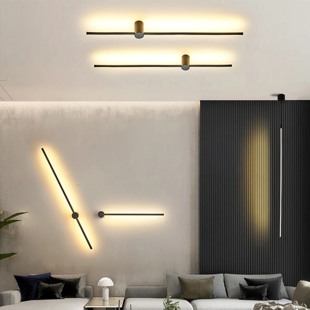 Современная Led Линейная подвесные светильники скандинавский Черное Золото