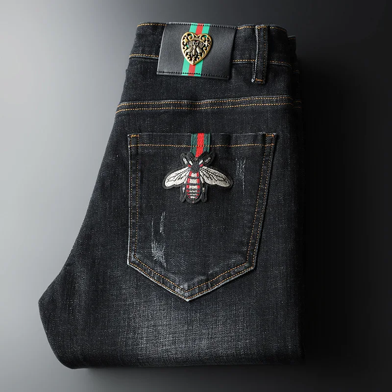 Хлопковые мужские джинсы на осень и зиму облегающие эластичные итальянские