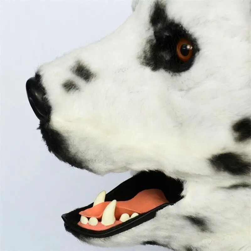 

Dalmatians Dog Mascot Costume Can Move Mouth Head Suit Halloween Outfit Adult Xmas Easter Carnival Animals