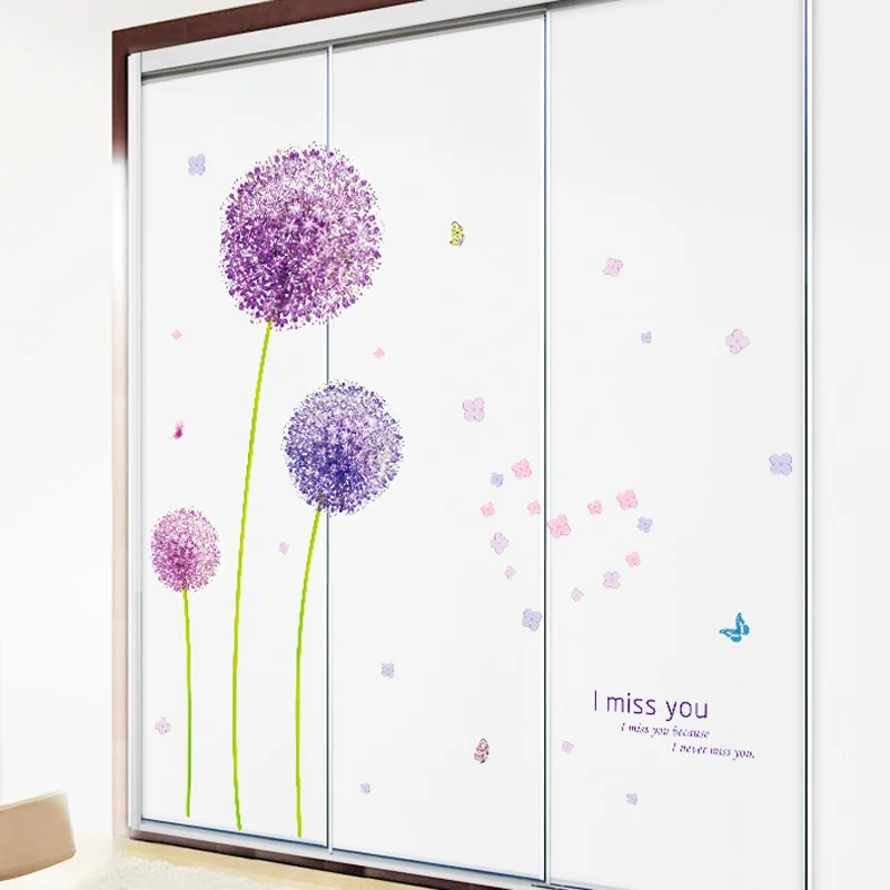 

Romantic Purple dandelion DIY Wall Stickers Pink love Home Decor Art Decals background sticker on the wall Wallpaper decoration