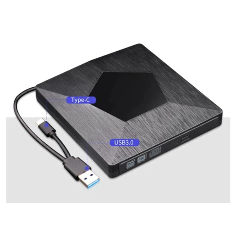 

HOT-Type-C USB 3.0 External CD DVD Drive, Slim Portable CD/DVD-RW Burner Reader with Reader & USB-Stick Port for Laptop PC Windo