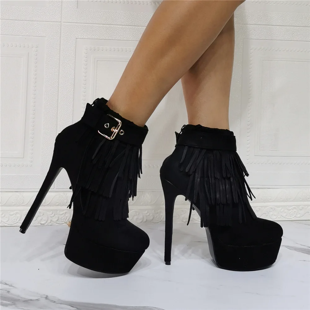 

Winter Shoes Women Sexy Tassel Buckle Strap High Heel Platform Booties Fashion Plus Size 47 Women's Ankle Boots