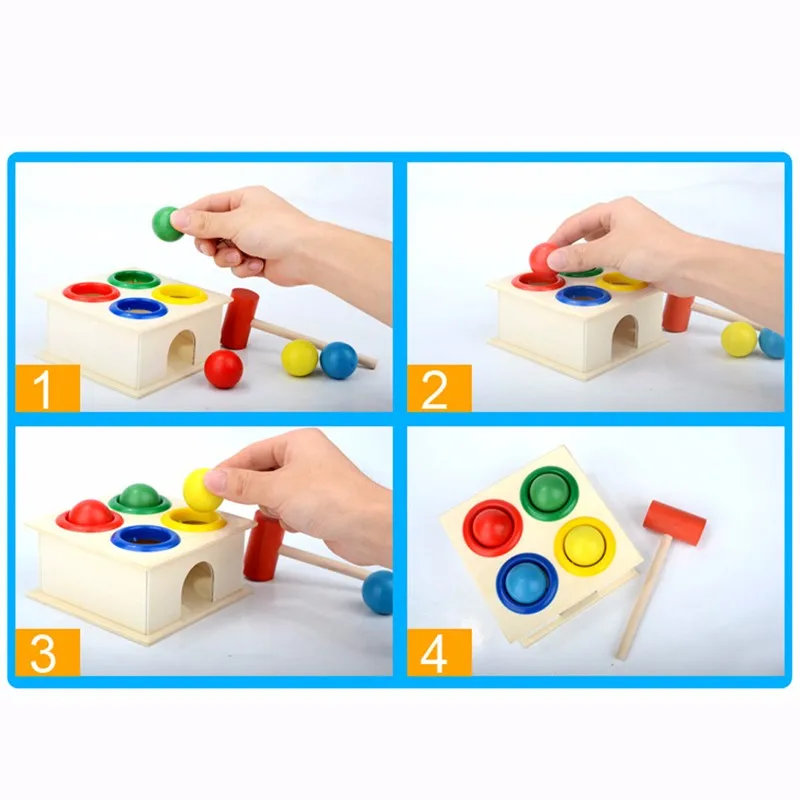 1Set Wooden Hammering Ball Hammer Box Children Fun Playing Hamster Game Toy Early Learning Educational Toys Hand | Игрушки и хобби