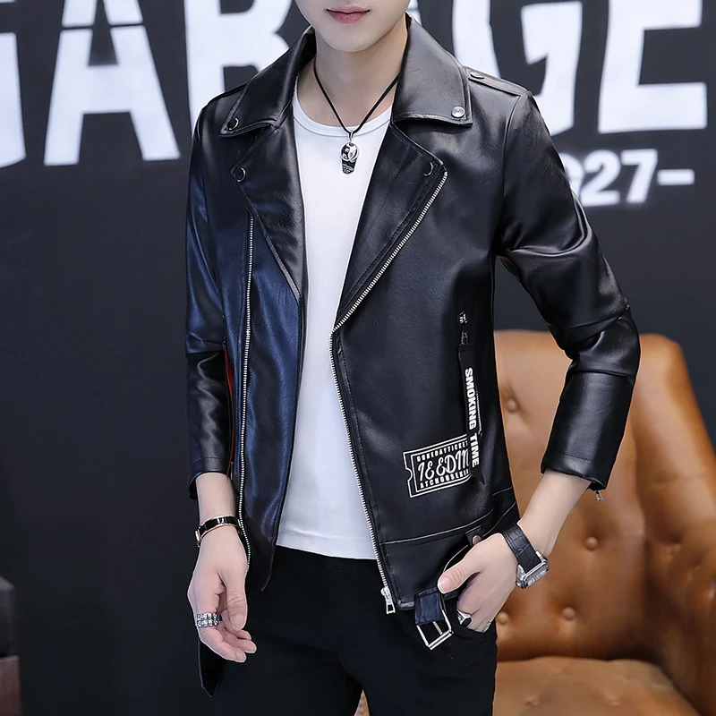 Куртка мужская приталенная из искусственной кожи модная мотоциклетная одежда