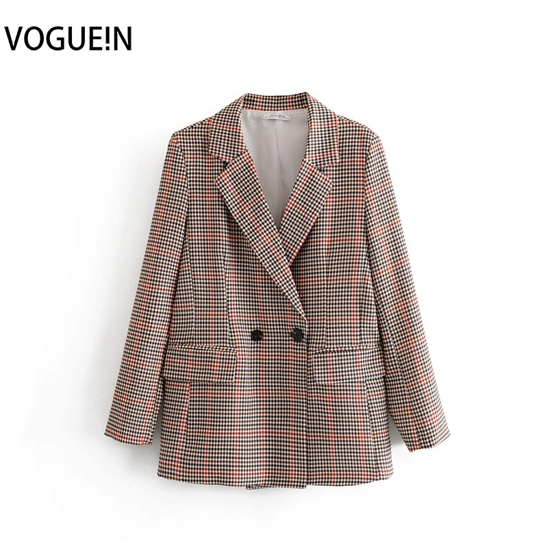 VOGUEIN Новая женская осень/зима длинный рукав пледы и клетчатый Блейзер Кардиган