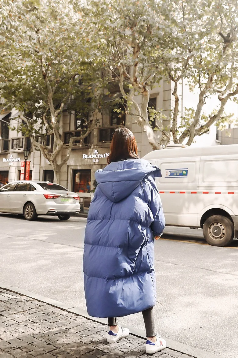 Photo Shoot Winter New Style Korean-style WOMEN'S Wear Retro Laziness over-the-Knee Long Loose Cotton Coat Hooded Cotton-pa
