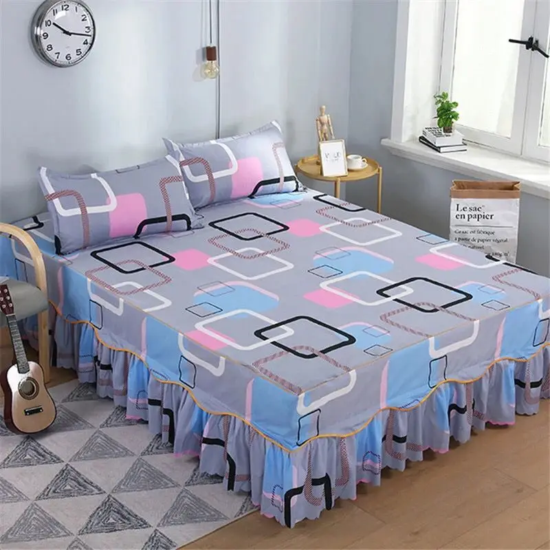 3PCS/Set Decor Home Summer Bed Sheets Textile Bedding Flat Sheet Flower Sheet+ Pillow Covers Soft Warm Bedskirt | Дом и сад