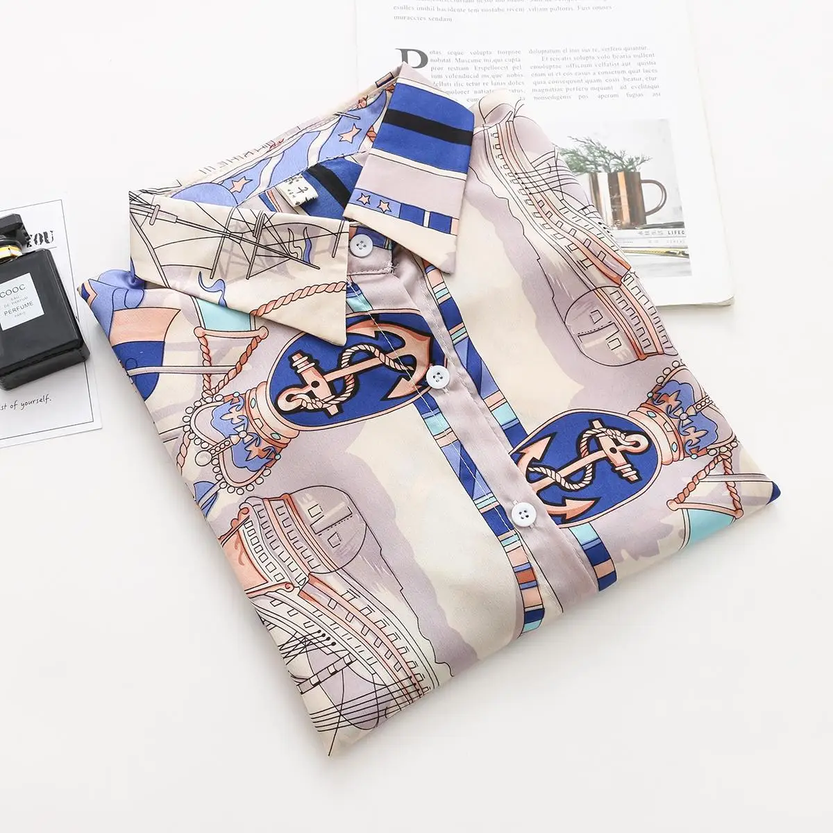 Весна Лето 2019 фирменный дизайн женские топы блузка с принтом длинным рукавом