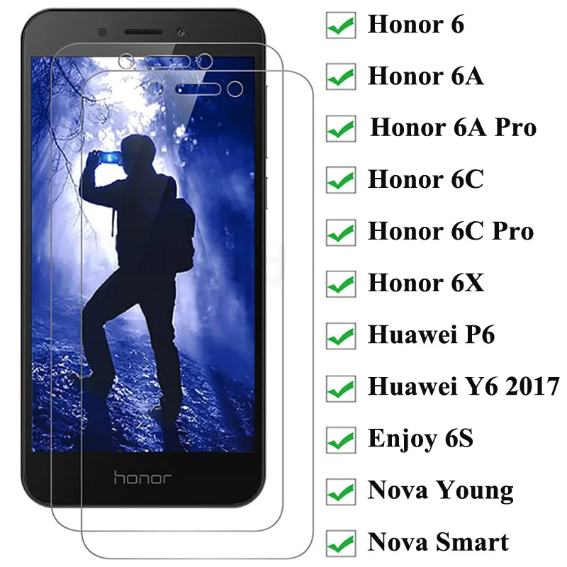 2 шт. закаленное стекло для защиты экрана Honor 6 6A 6C Pro 6X Play Защитное Huawei P6 Enjoy 6S Nova Young