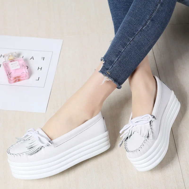 Женские туфли на плоской платформе черные Броги из мягкой кожи без застежки с