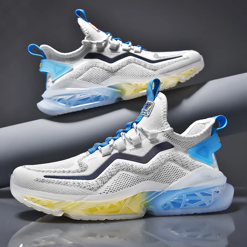 

New Men Running Shoes Lace-up Luminous Fly Woven Vamp TPR Sole Comfortable Breathable Lining Male Sneakers Fashion Casual Shoes