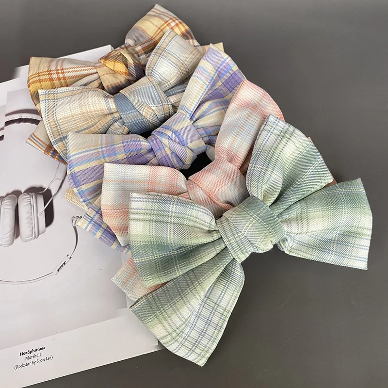

Q College Style Spring Hairpin Fashion Hair Accessories Bowknot Cloth for Women Girls Ponytail Hair Clips Check Pattern