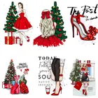 Модные новые рождественские нашивки для девочек, виниловые термоклейкие полосы на высоком каблуке красного цвета, термоклейкие наклейки на женскую одежду, куртки
