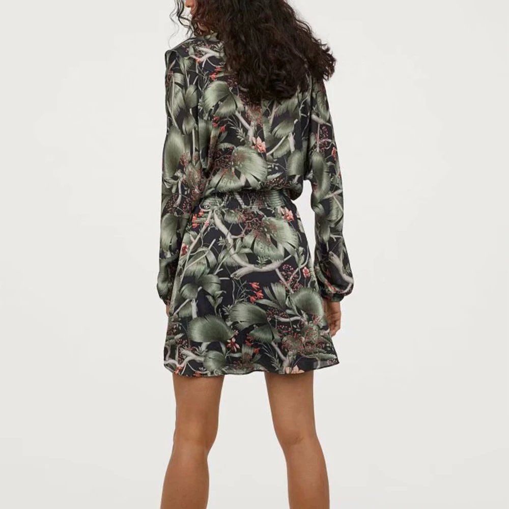 ZA Новое весеннее женское зеленое платье с цветочным принтом и v образным вырезом