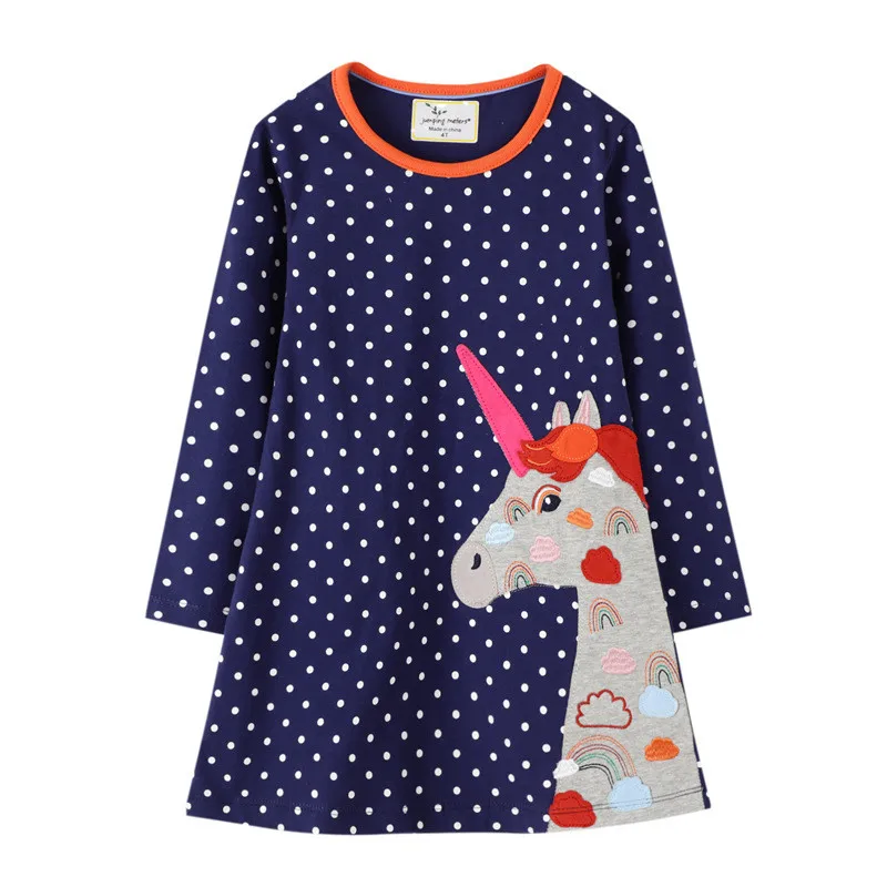 

Jumping Meters Autumn Spring Princess Unicorn Dresses for Kids Cotton Clothes Animals Polka Dot Girls Party Dresses