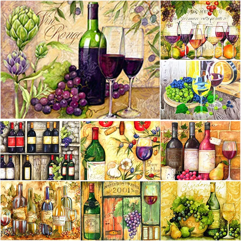 

New 5D DIY Diamond Painting Full Square Round Drill Wine Diamond Embroidery Fruit Cross Stitch Crafts Home Decor Manual Art Gift