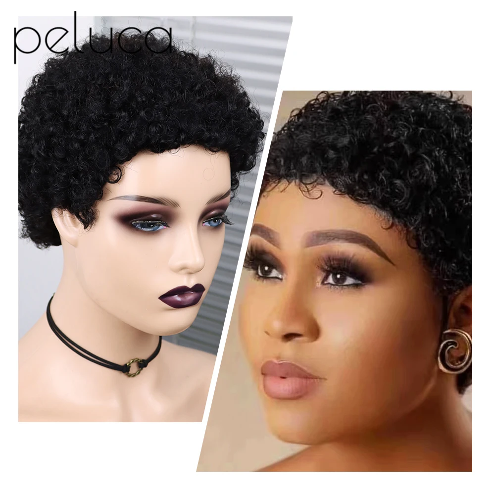 

peluca Afro Short Curly Hair Wigs For Women 150% Density Brazilian Human Hair Pixie Cut Peruvian Wigs Kinky Curly Wig Perruque