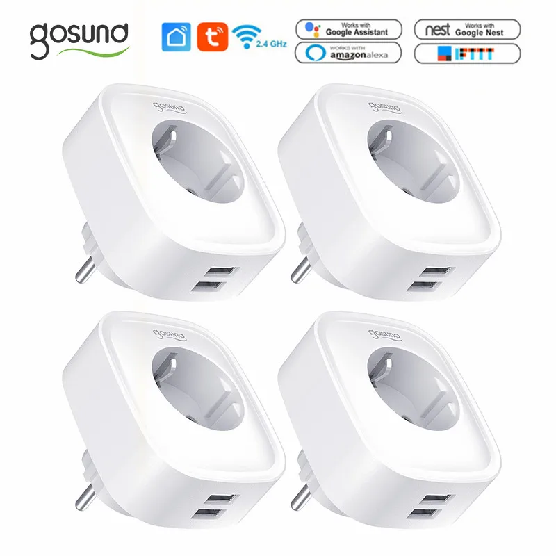 

Gosund Tuya WiFi EU Smart Socket With 2 USB 16A Adapter Remote Voice Control Power Monitor Timer Socket For Google Alexa NEW