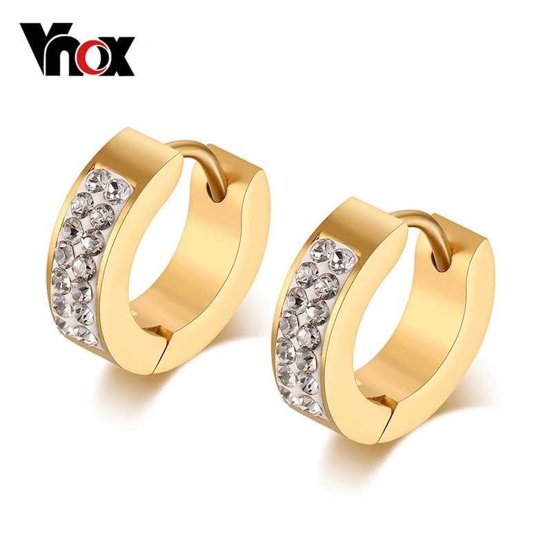 Vnox милые Серьги-кольца для Для женщин с стразами Нержавеющая сталь не аллергия
