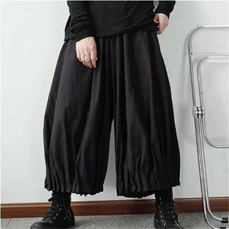 Men's Wide-Leg Pants Spring And Autumn New Personalized Pleated Pants Retro Casual Super Loose Large Size Nine Minutes Pants