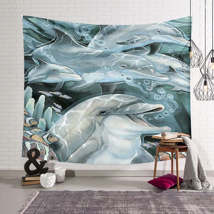 

PLstar Cosmos Cute dolphin colorful animal Tapestry 3D Printing Tapestrying Rectangular Home Decor Wall Hanging New style-2