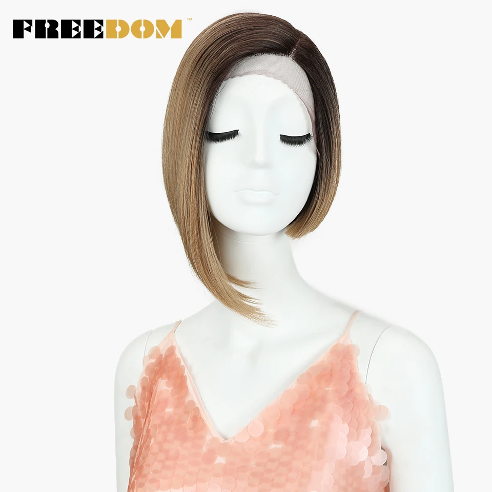 

FREEDOM Straight Short Wigs Fashion Colorful Synthetic Lace Wig Hair Heat Resistant Fiber Wigs For Black Women