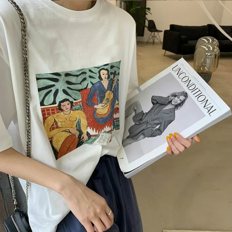 Длинная женская футболка Garemay большого размера в Корейском стиле с принтом